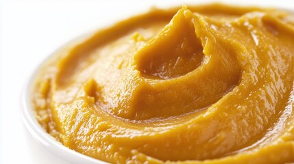 Fototapeta premium A close-up of a pumpkin pie filling, smooth and creamy, with a golden crust, isolated on a white background