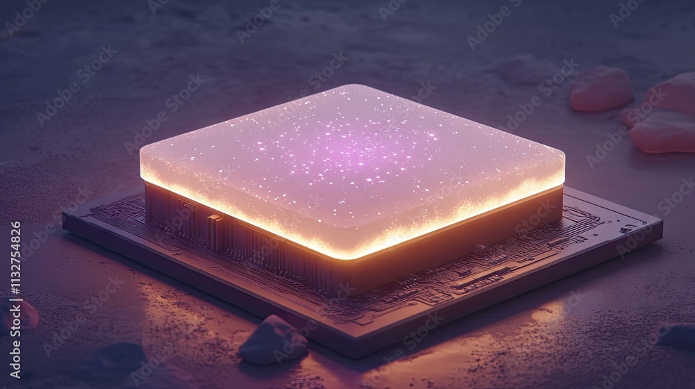 Poster a futuristic depiction of an ai processor in a glowing circuit board, with intricate details and vib