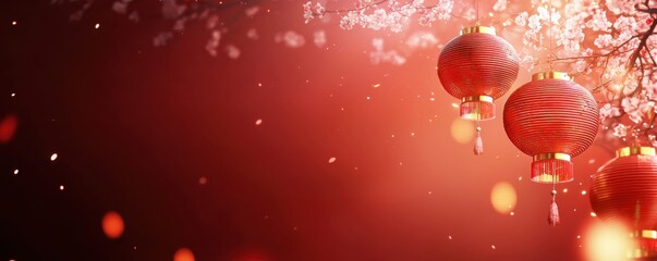 Illuminated lanterns and cherry blossoms at a pagoda festival