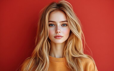 Fototapeta premium smiling beauty woman with casual sweatshirt in color background