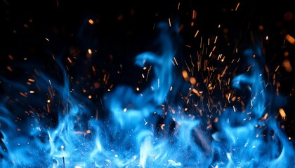 embers from a blue fire fire blue flames on black background fire embers particles over black background fire sparks background