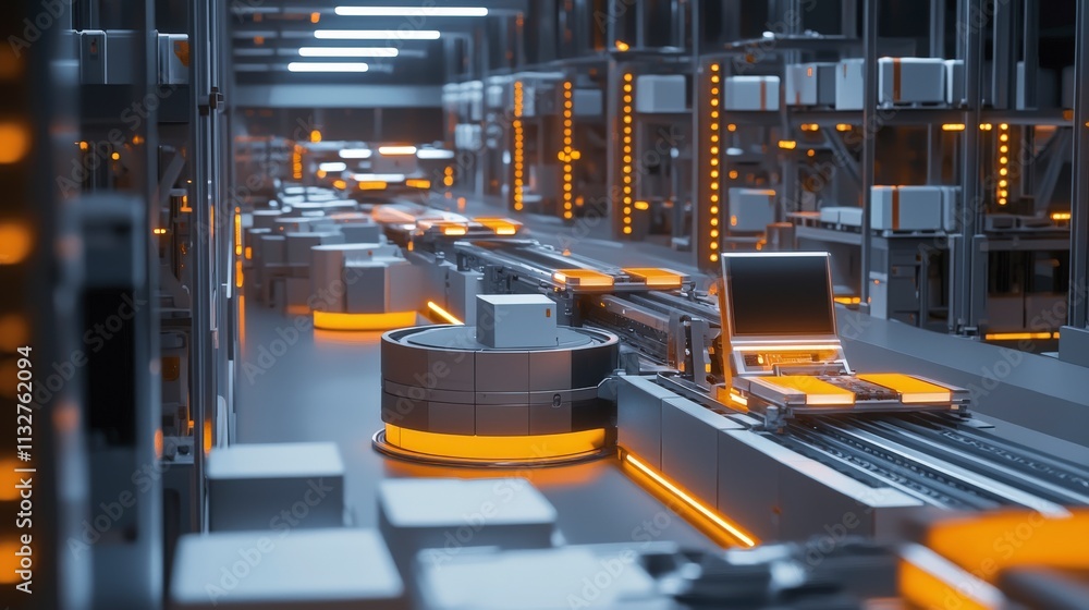 Aufkleber Automated inventory sorting system in modern warehouse technology-focused industrial environment futuristic viewpoint