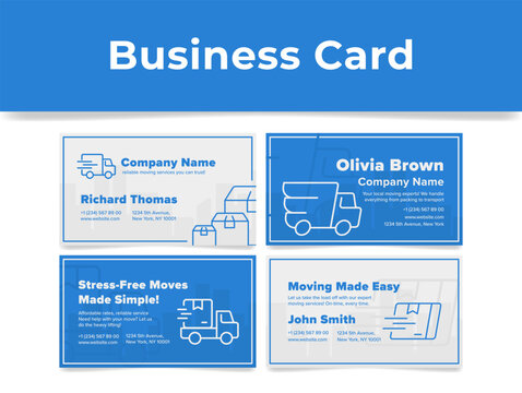 Moving service business card design template with line elements set vector flat illustration