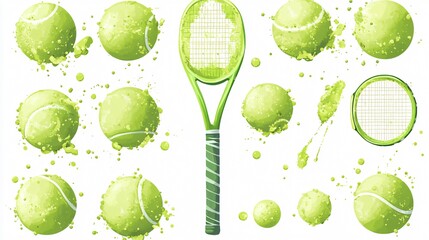 Green Tennis Balls and Racket Collection for Sports Equipment Design Inspiration