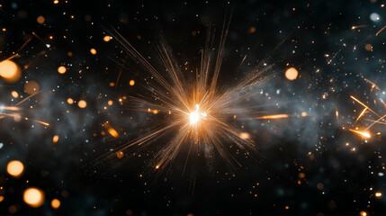 Fototapeta premium Explosion burst of light particles with sparkling effects in a dark background