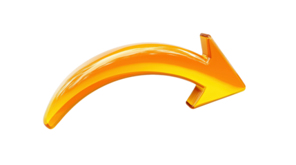 Shiny Orange Curved Arrow Graphic for Dynamic Visual Direction isolated on transparent background	