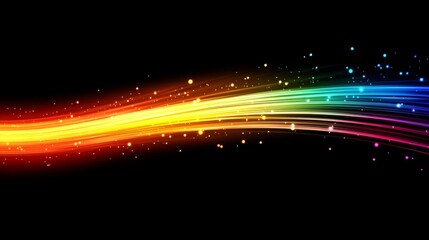 Obraz premium Rainbow Light Streaks with Glowing Particles on Black Background