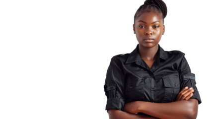 African young female security , confident and arms crossed on white background
