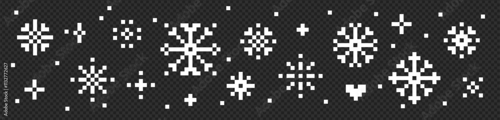 Poster y2k winter tech background. pixel art. snowflake, crystal, heart and star icon. abstract game elemen