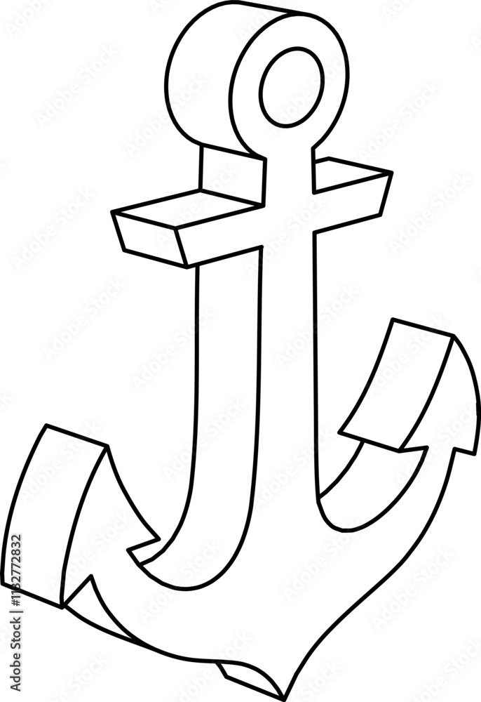 Poster the outline of a large sea anchor symbol is made with black lines. 3d view of the object in perspect