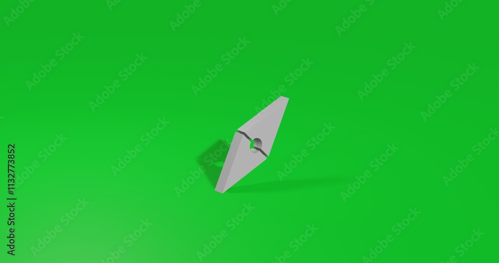 Poster isolated realistic white compass symbol front view with shadow. 3d illustration on green chroma key 