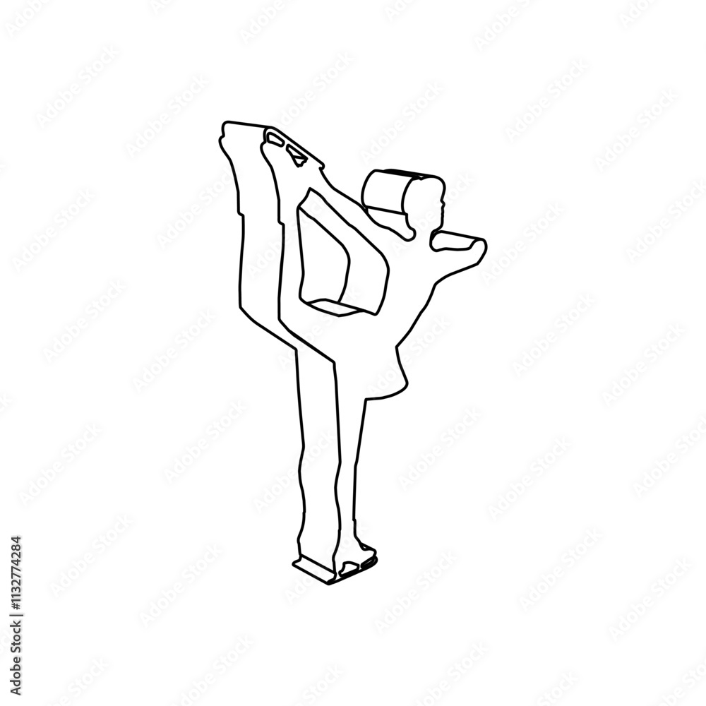 Poster the outline of a large female figure skating symbol is made with black lines. 3d view of the object 