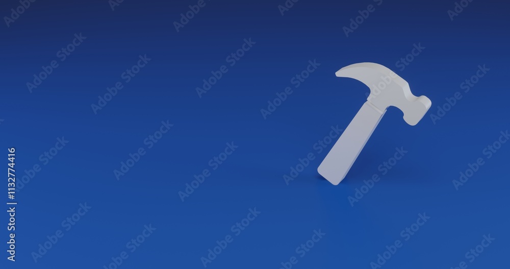 Poster isolated realistic white hammer symbol with shadow. located on the right side of the scene. 3d illus