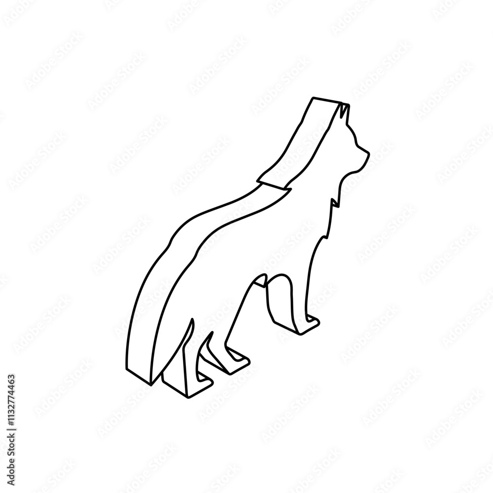 Poster the outline of a large wolf symbol is made with black lines. 3d view of the object in perspective. v