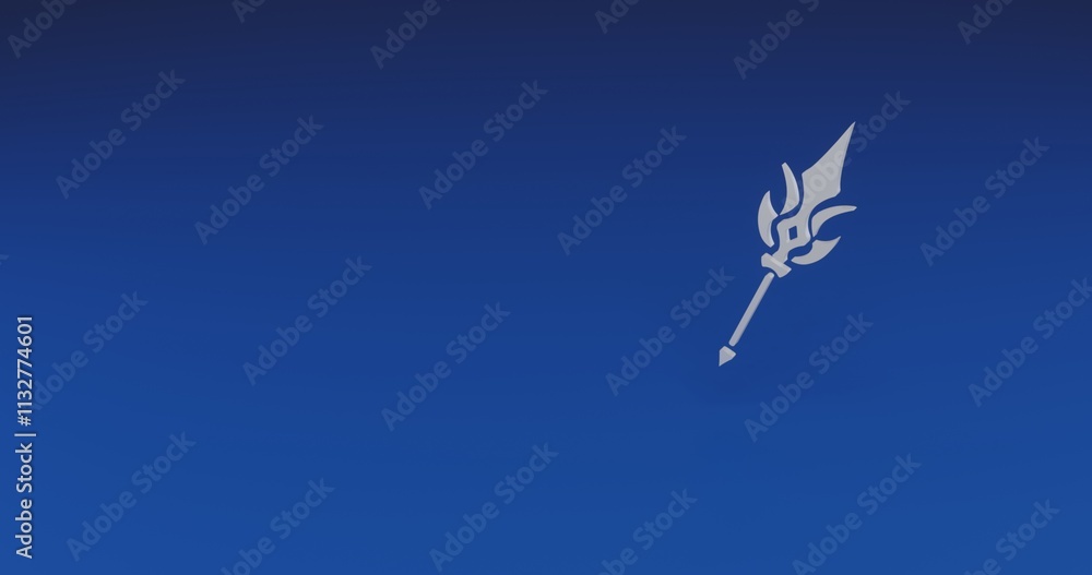 Poster isolated realistic white mystical spear symbol with shadow. located on the right side of the scene. 