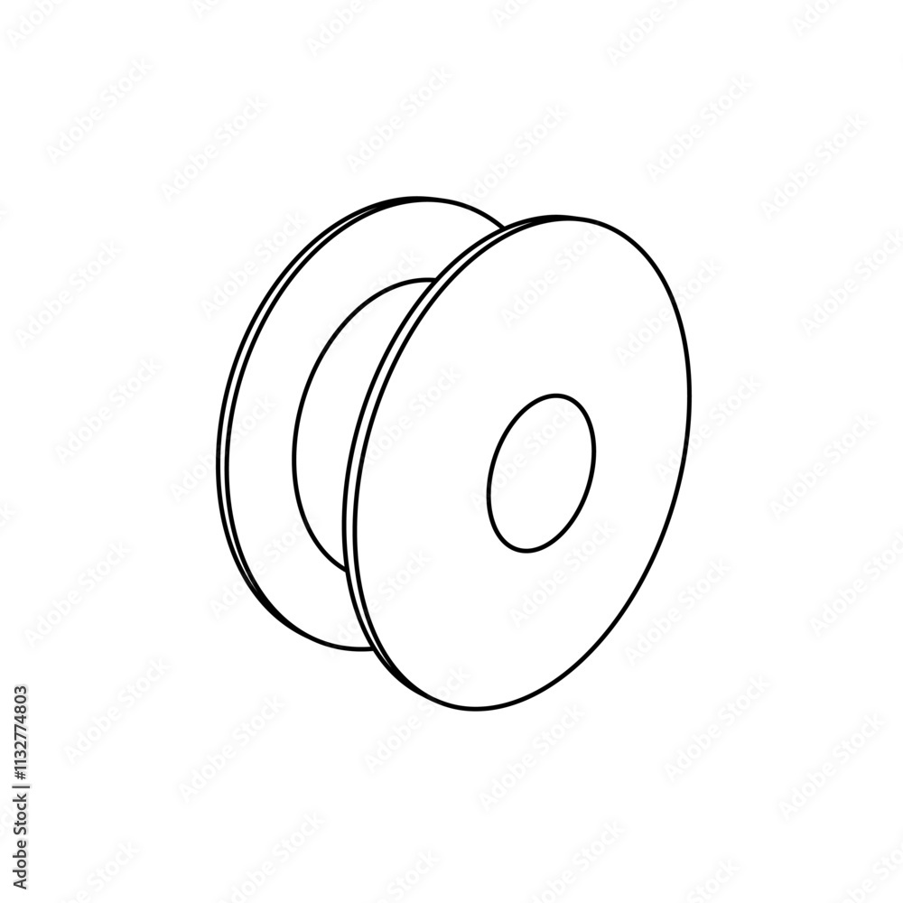 Poster the outline of a large 3d printing filament symbol is made with black lines. 3d view of the object i