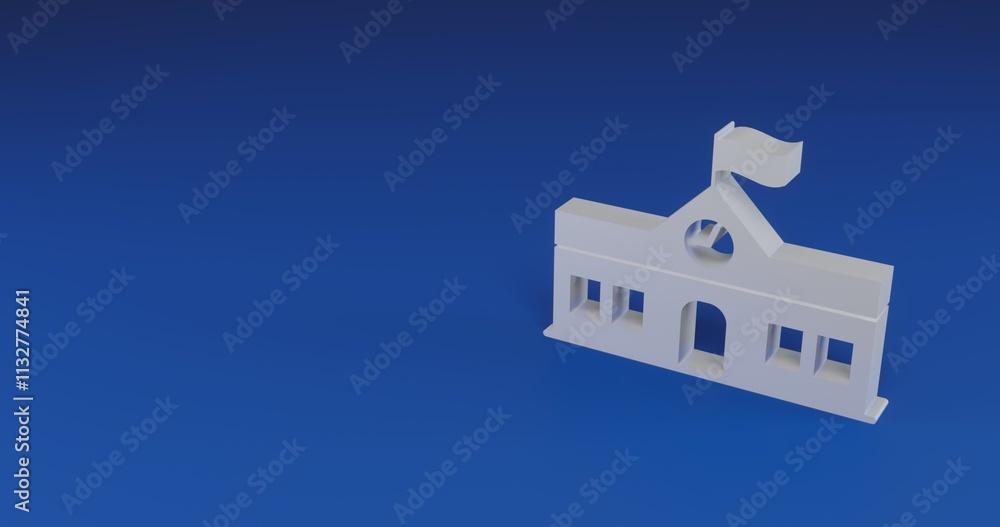 Poster isolated realistic white school building symbol with shadow. located on the right side of the scene.