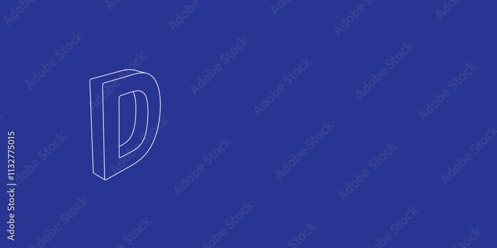 Poster the outline of a large capital letter d symbol made of white lines on the left. 3d view of the objec