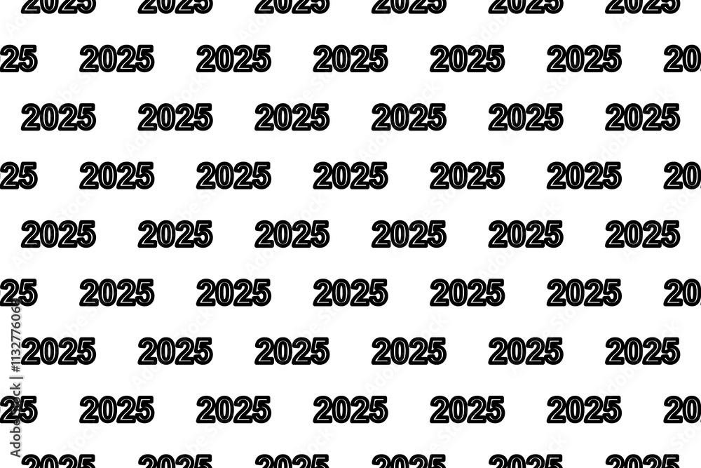Poster seamless pattern completely filled with outlines of 2025 year symbols. elements are evenly spaced. i