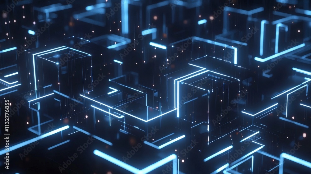 Poster Blockchain-inspired floating design digital realm graphic visualization futuristic environment abstract conceptualization