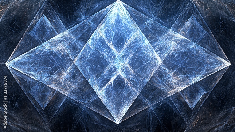 Poster Dynamic digital fractal of interconnected triangles captivating high-tech abstract art gallery viewpoint