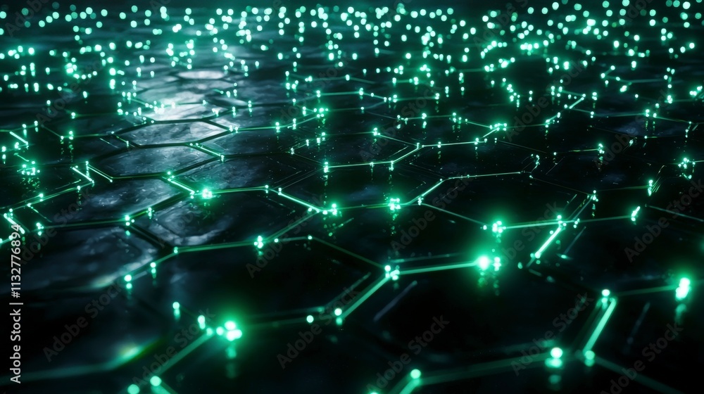 Poster Innovative hexagonal technology background digital space abstract design futuristic environment close-up view conceptual art