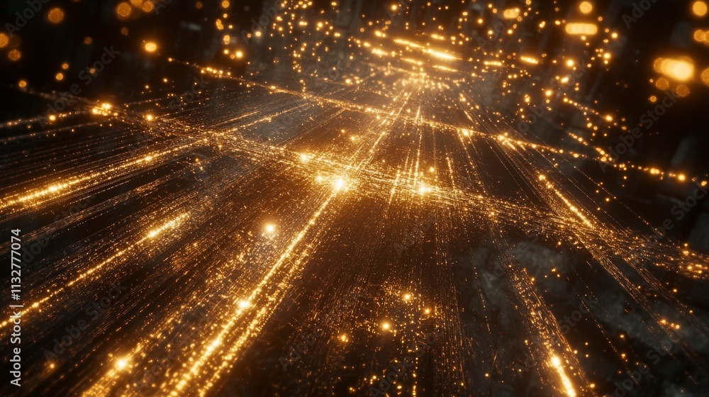 Poster Futuristic light beam network illuminating digital web virtual realm 3d visualization cybernetic sphere high-tech concept