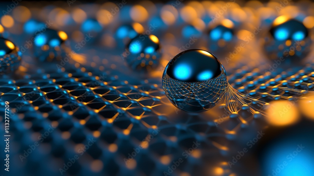 Leinwandbilder Digital environment concept high-tech glowing blue spheres in a mesh network of futuristic graphics