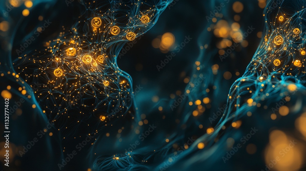 Poster Glowing neural patterns in an abstract ai-inspired background digital art technology immersive environment close-up view