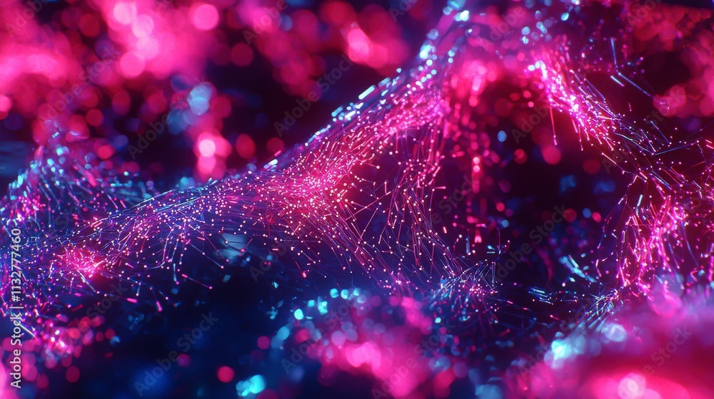 Poster Dynamic cybernetic abstract art layers of vibrant colors and particles in a futuristic digital realm