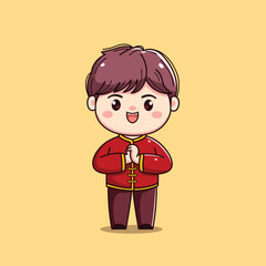 Cartoon Character in Traditional Red Outfit chinese new year