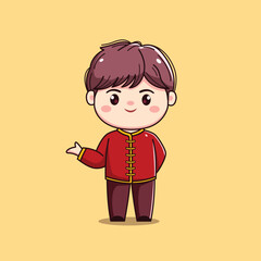Cartoon Character in Traditional Red Outfit chinese new year