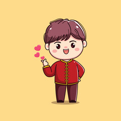 Cartoon Character in Traditional Red Outfit chinese new year