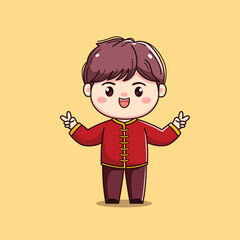 Cartoon Character in Traditional Red Outfit chinese new year
