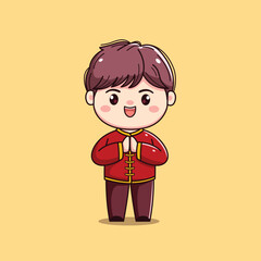 Cartoon Character in Traditional Red Outfit chinese new year