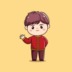 Cartoon Character in Traditional Red Outfit chinese new year