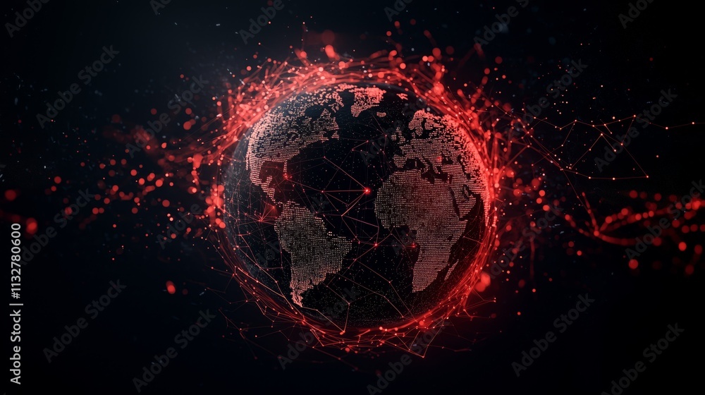 Aufkleber abstract digital globe with red lines and dots on dark background