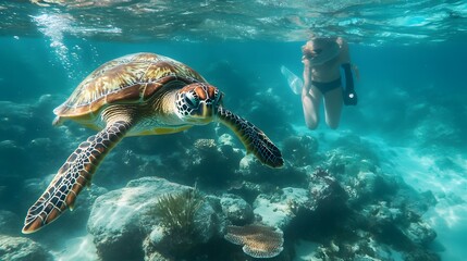 Obraz premium turtle and diver