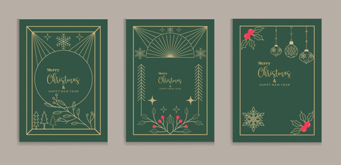 Fototapeta premium Merry Christmas and Happy New Year greeting card vector set vector