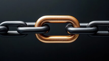 Obraz premium Symbolizing strength and connection, a golden link bridges two segments of a black chain showcasing the power of unity