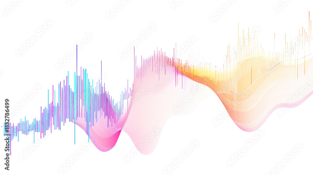 Poster data flow: abstract pastel wave visualization of data points and vibrant color gradients, showcasing