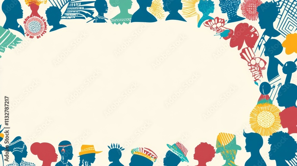 Poster diverse silhouettes colorful background with unique patterns and shapes