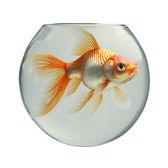 Goldfish in a Bowl:  A solitary goldfish gracefully swims in a clear glass bowl, its vibrant orange scales shimmering in the light.