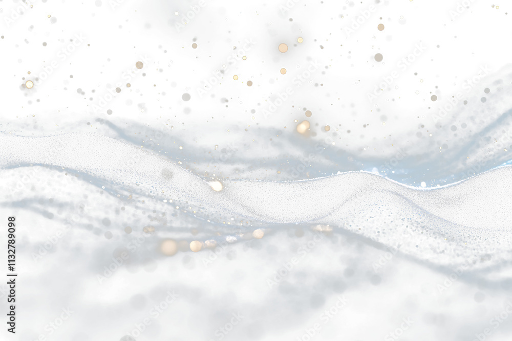 Poster abstract transparent blue waves with glowing particles.
