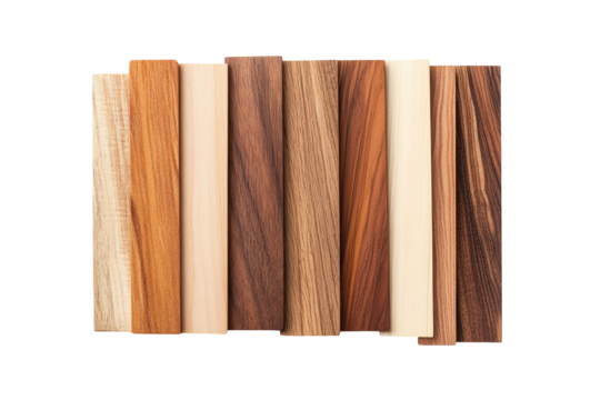 A row of wooden boards with different colors and textures. on transparent background.