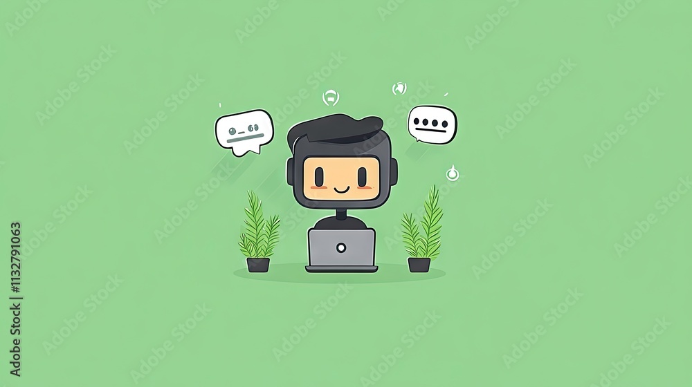 Poster a modern workspace featuring a man using his laptop to learn about artificial intelligence and chatb