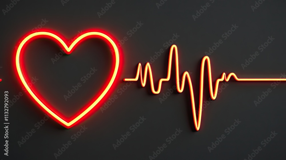 Poster a red heart shape intertwined with a heartbeat line, displayed on a dark background with subtle glow