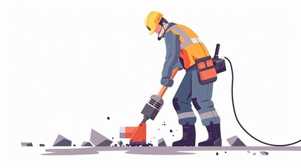 Obraz premium Professional Highway Maintenance Worker Removing Old Pavement - Construction Industry Photo