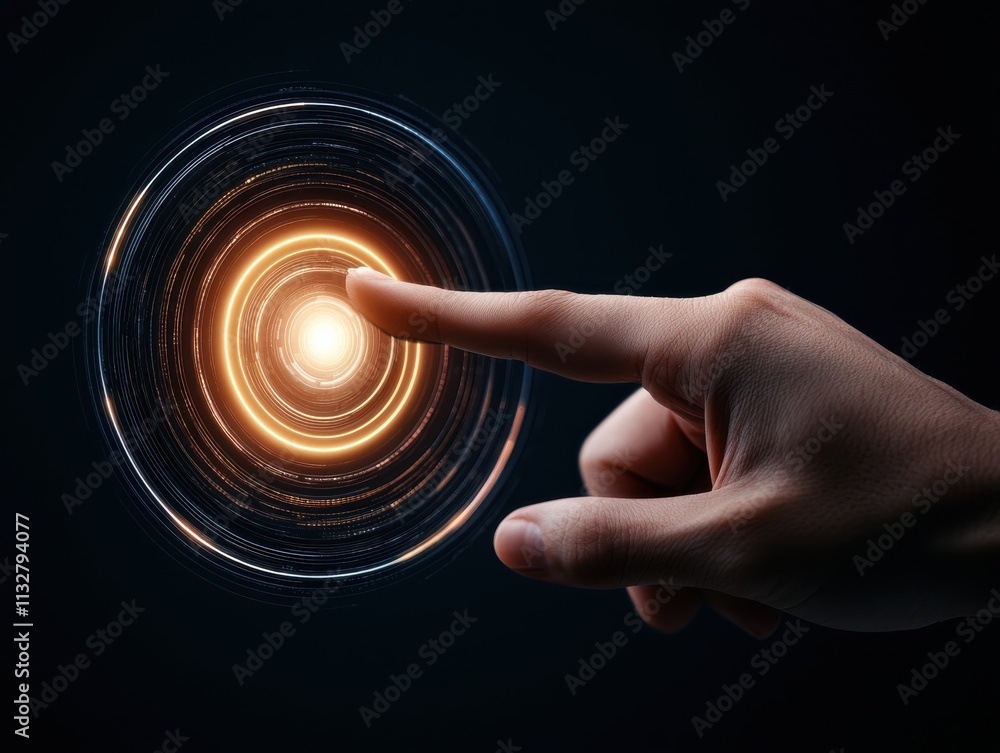 Poster a glowing orb is touched by a finger, creating an ethereal connection in a dark setting, symbolizing