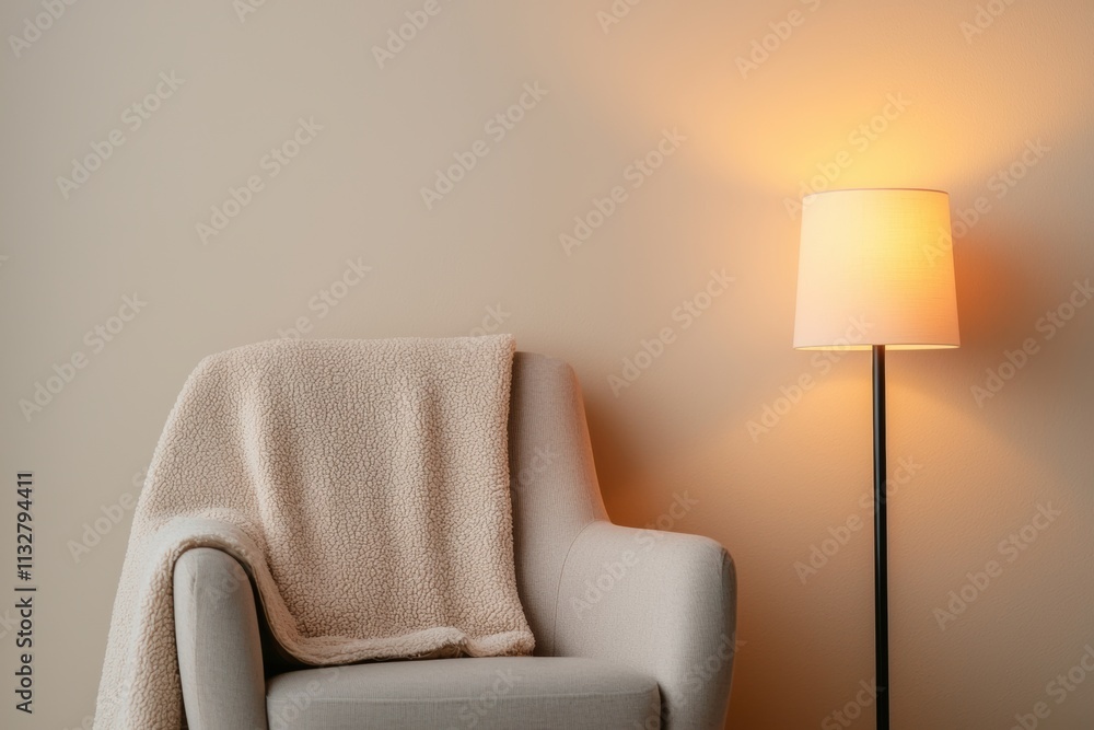 Poster cozy blanket on armchair with floor lamp creating warm atmosphere